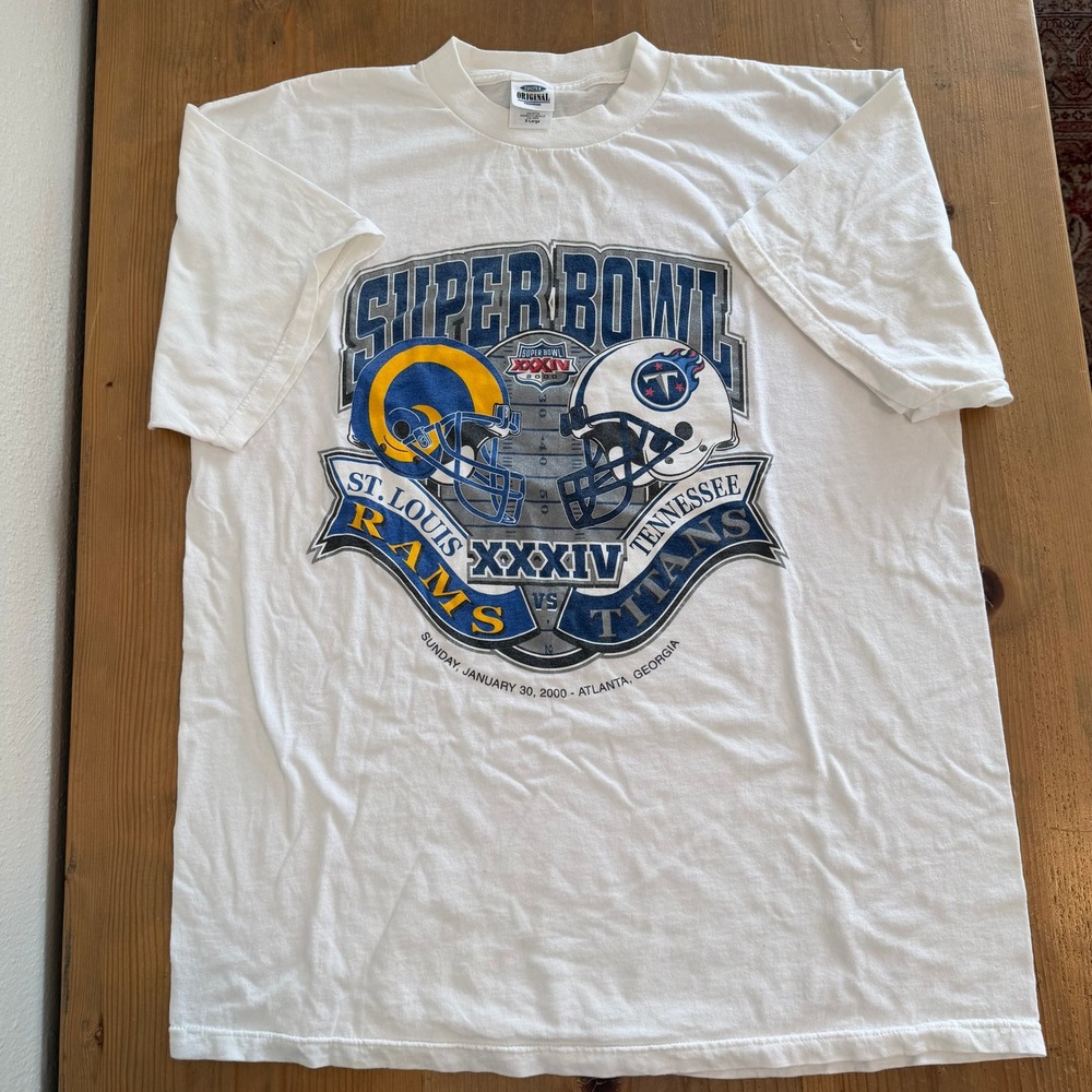 Vintage Super Bowl XXXIV Rams vs Titans Shirt Tultex XL White NFL